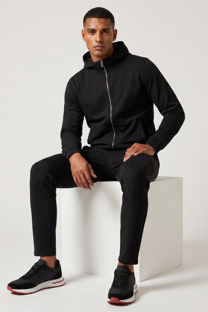 NOURÉ Onyx Black Hooded Tech Suit