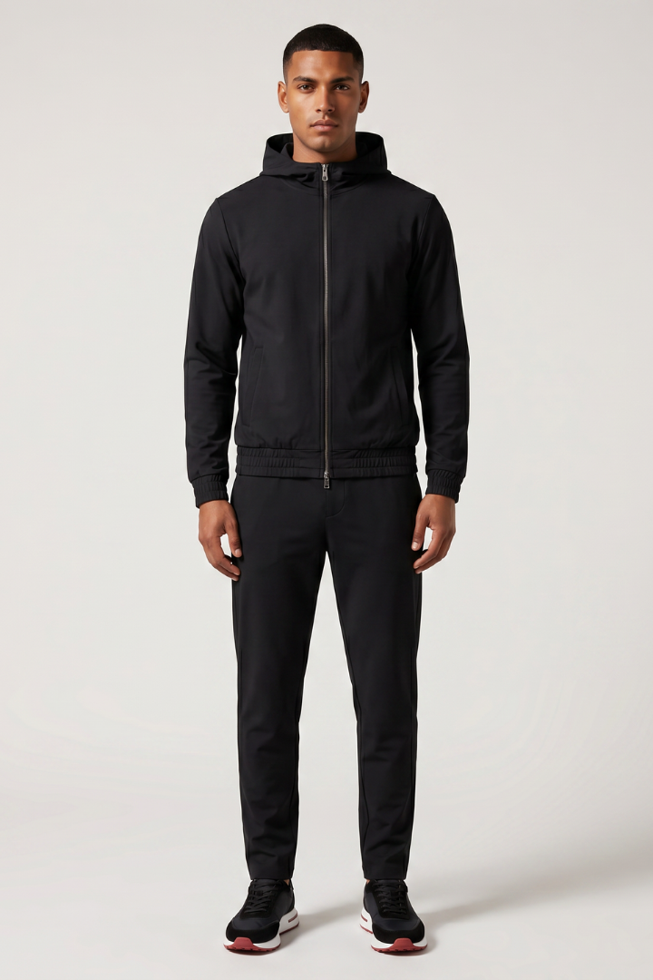 NOURÉ Onyx Black Hooded Tech Suit