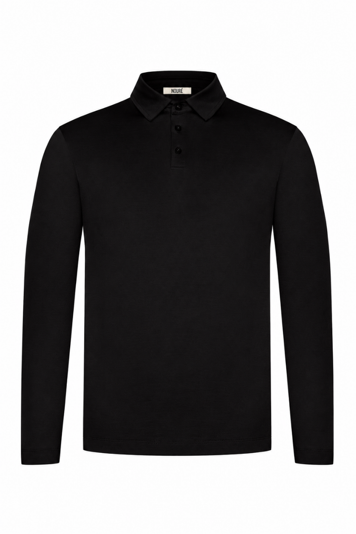 NOURÉ Onyx Black Polo Shirt Long Sleeve