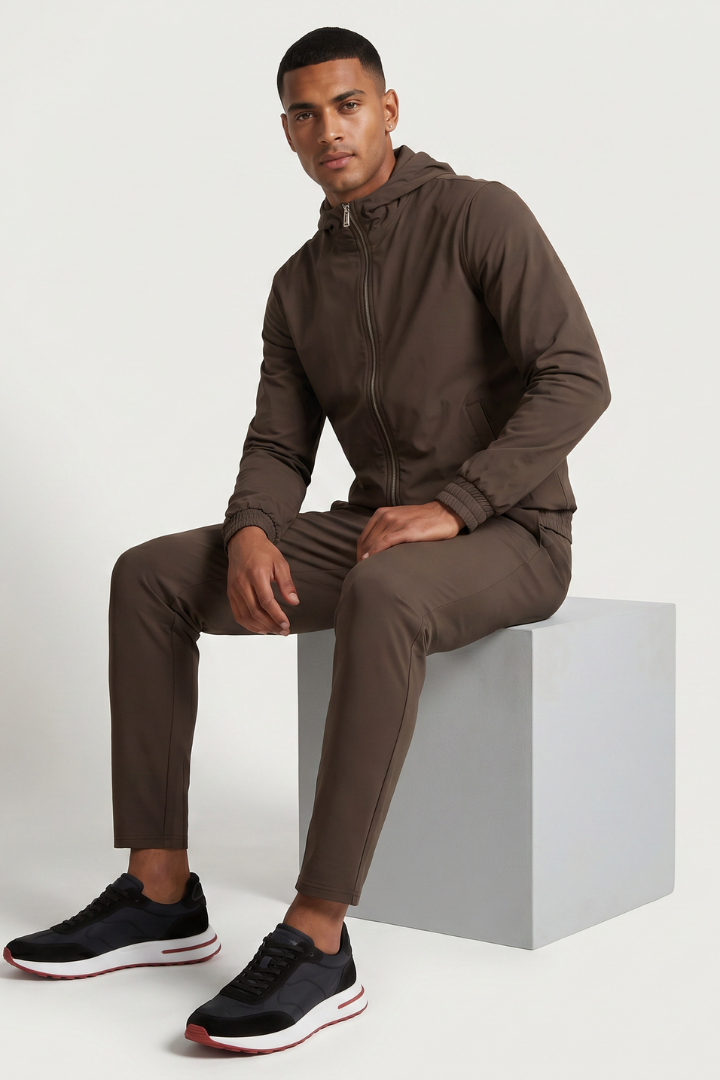 NOURÉ Mocha Brown Hooded Tech Suit