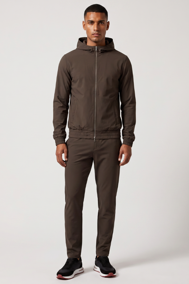 NOURÉ Mocha Brown Hooded Tech Suit