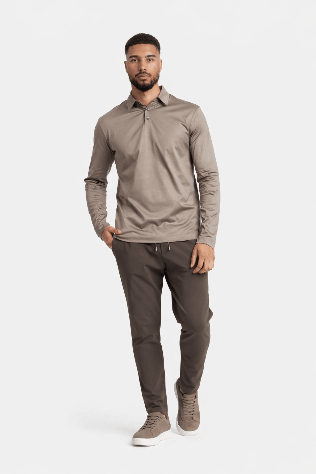 NOURÉ Desert Taupe Polo Shirt Long Sleeve