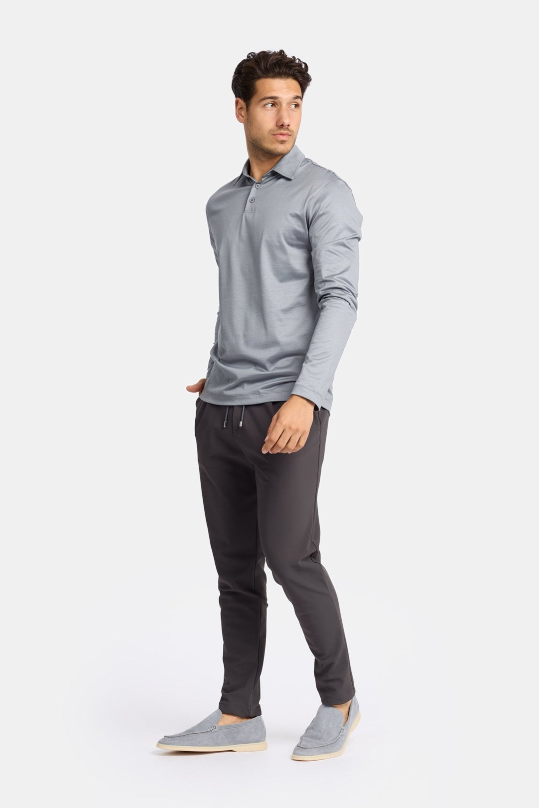 NOURÉ Mist Grey Polo Shirt Long Sleeve