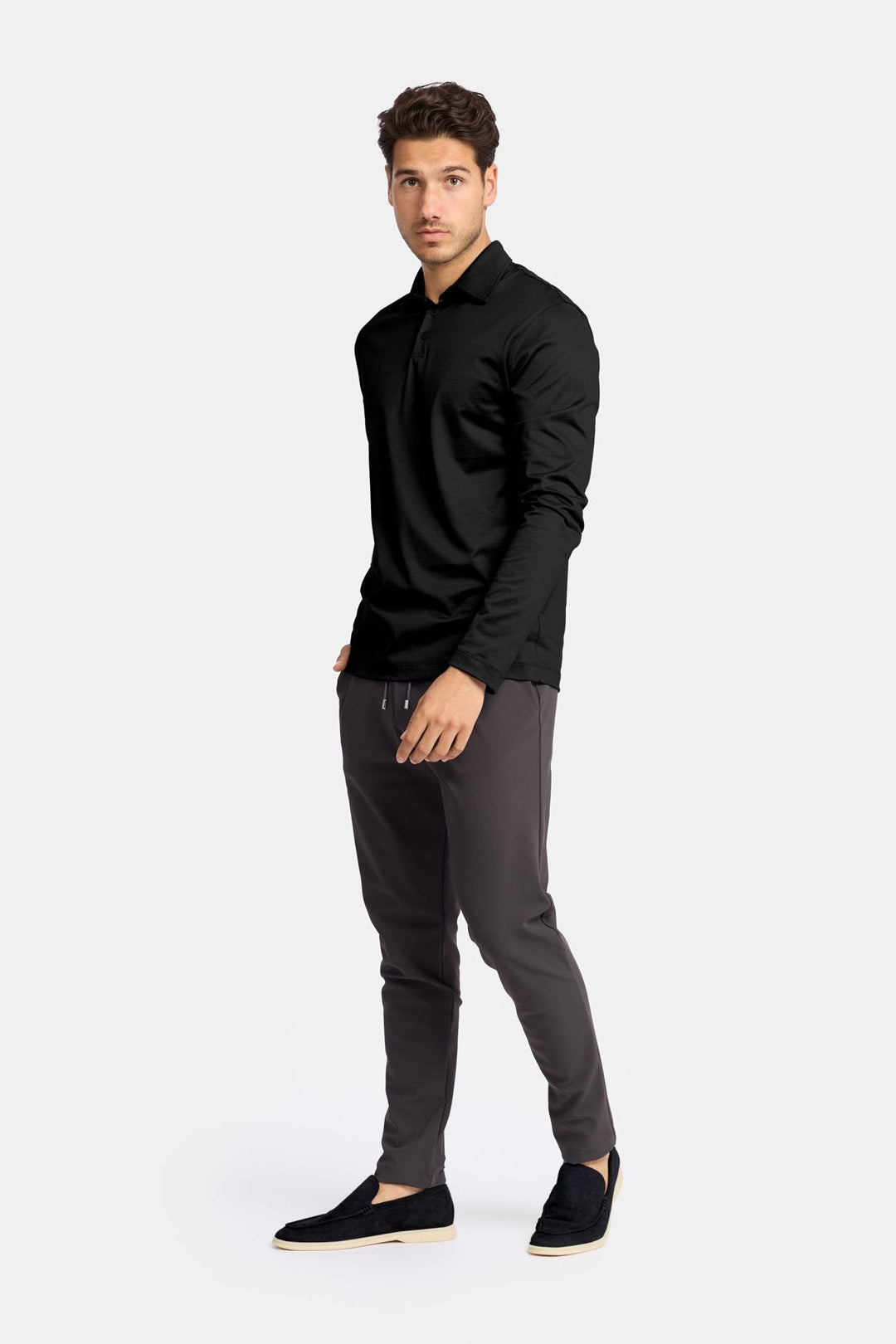 NOURÉ Onyx Black Polo Shirt Long Sleeve