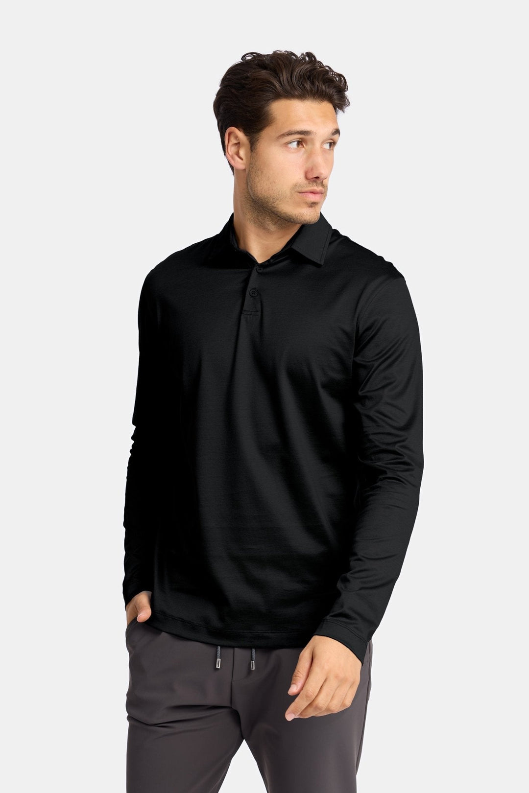 NOURÉ Onyx Black Polo Shirt Long Sleeve