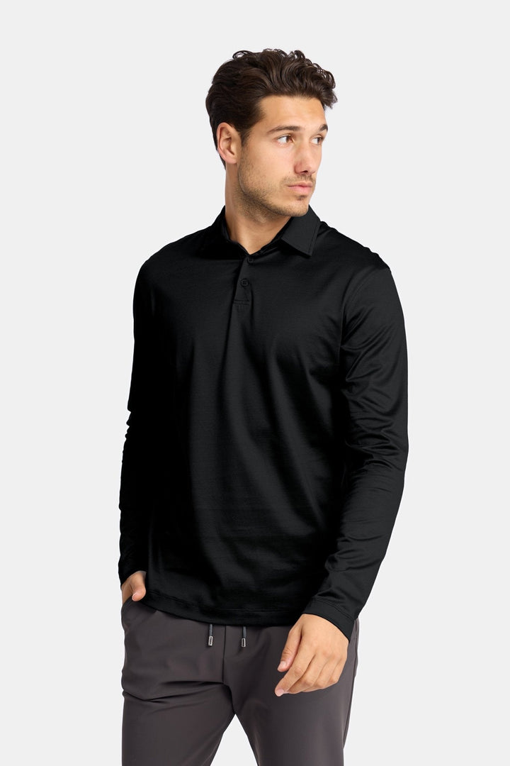 NOURÉ Onyx Black Polo Shirt Long Sleeve