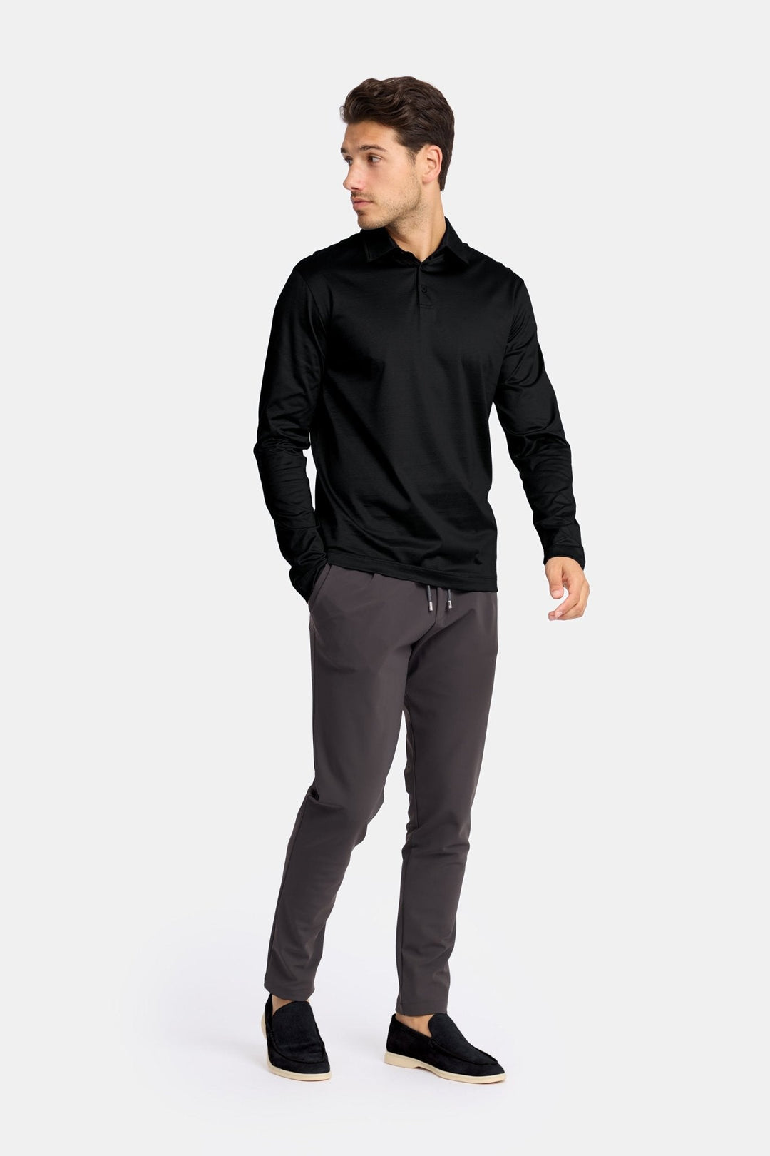 NOURÉ Onyx Black Polo Shirt Long Sleeve