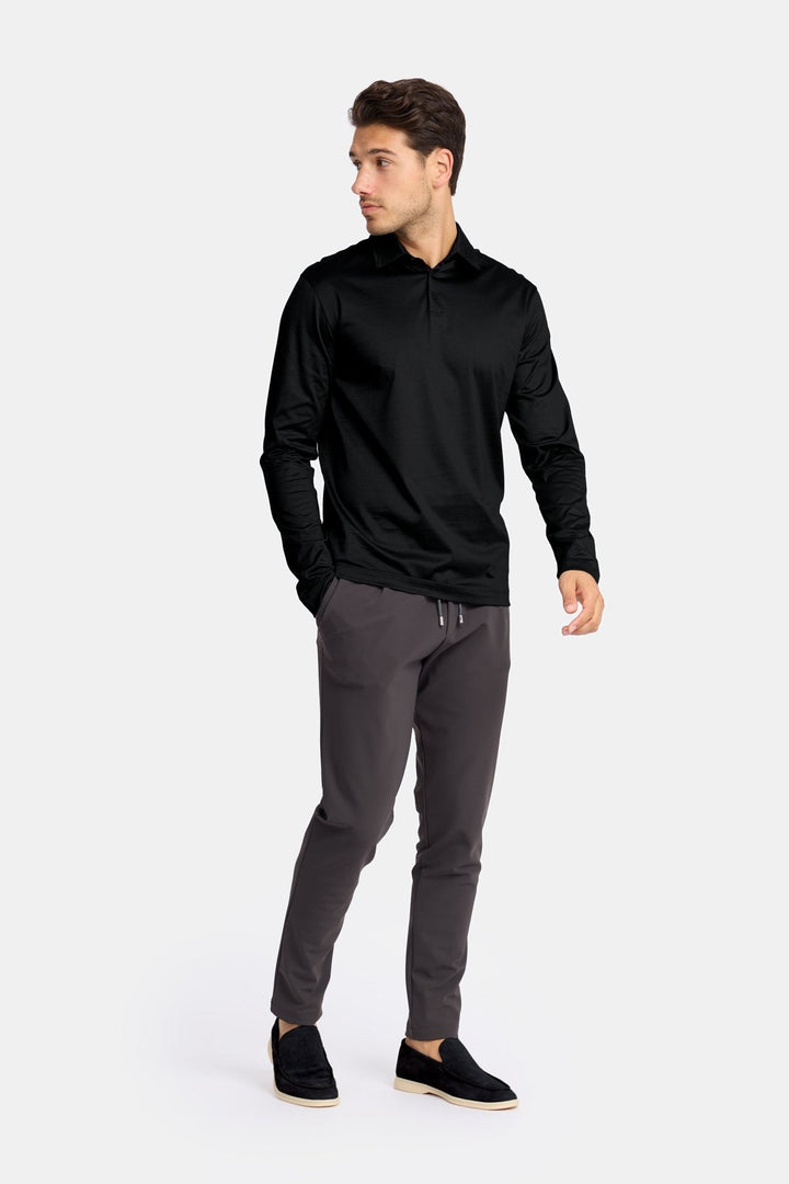 NOURÉ Onyx Black Polo Shirt Long Sleeve